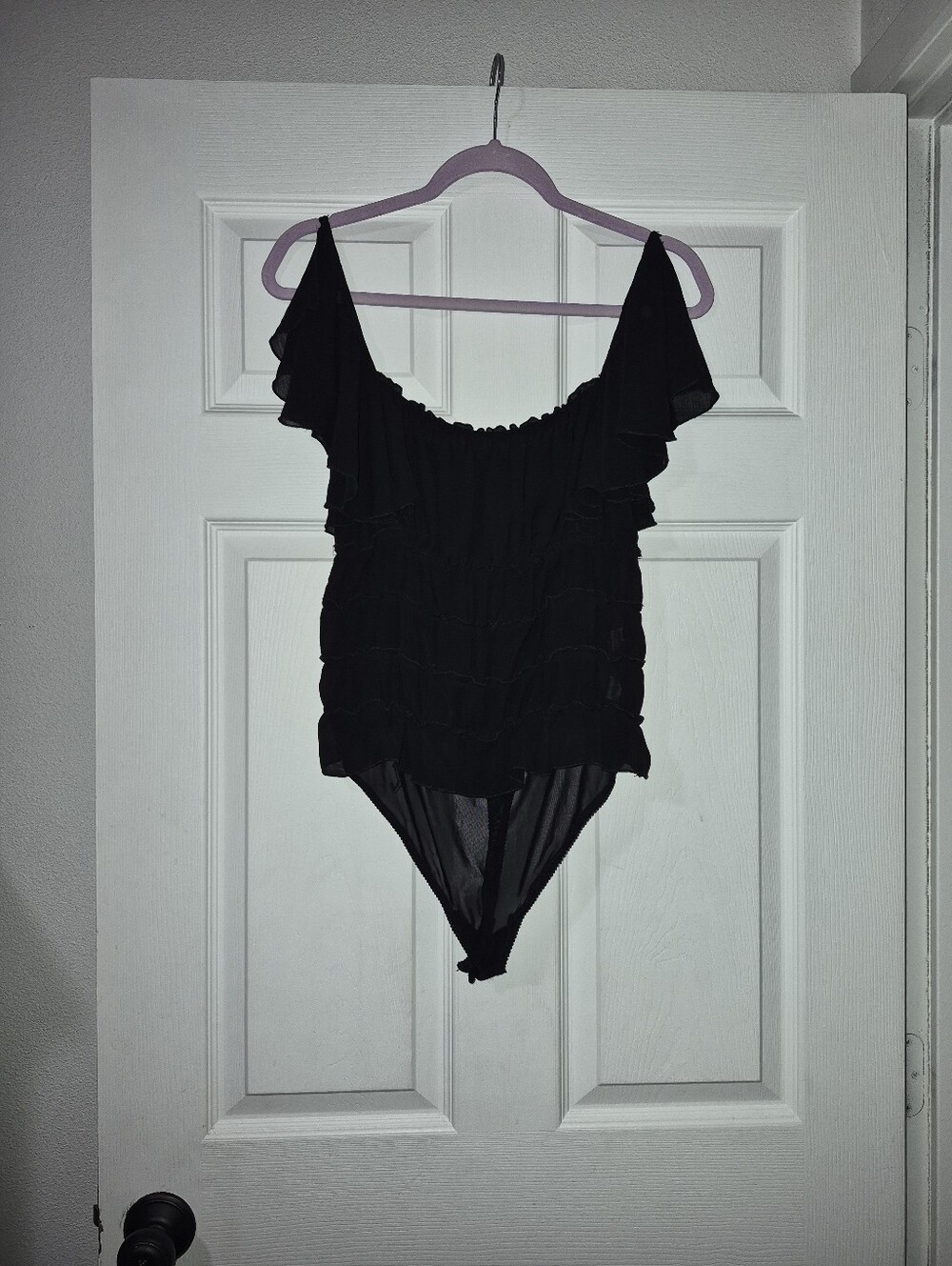Free People Black Ruffled Off-Shoulder Bodysuit - Women Intimates